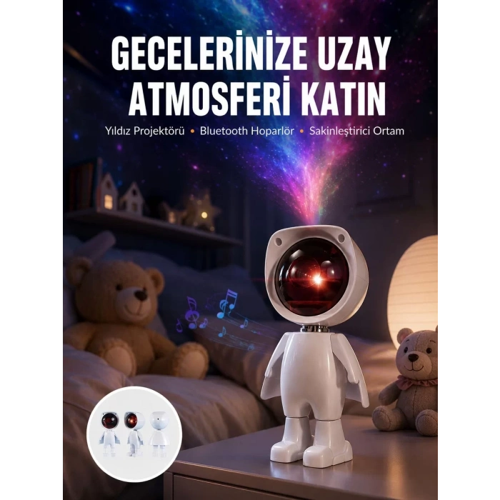VipMarketim 180 Derece Dönebilen Astronot Masa ve Gece Lambası Projektör Yeni Nesil