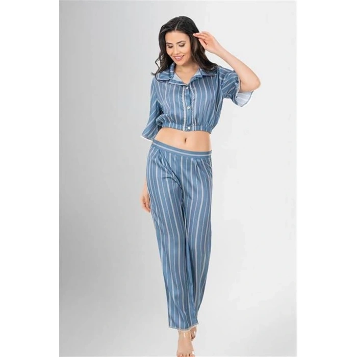 Vipmarketim 2li Desenli Saten Pijama Takımı