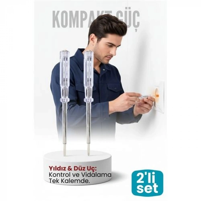 VipMarketim 2li Set Elektrik Kontrol Kalemi Tornavida Yıldız Düz Uçlu