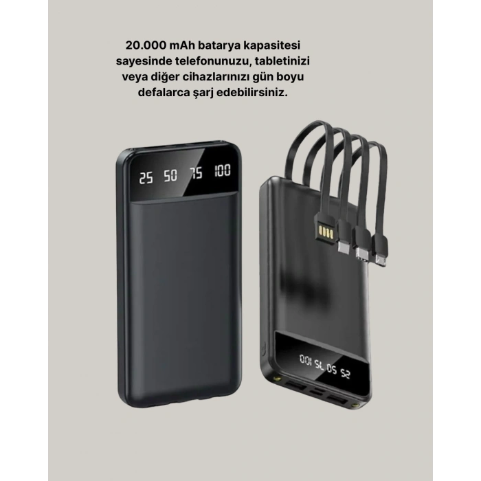 VipMarketim 20.000 mAh 4 Çıkışlı LED Göstergeli Hızlı Şarj Powerbank