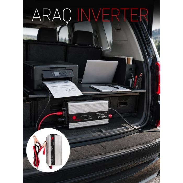 VipMarketim 2000W Araç Elektrik İnvertörü Akü Bağlantılı Priz Çıkışlı Güç Çevirici