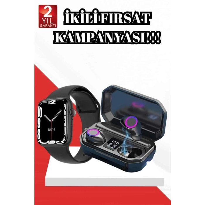 VipMarketim 2025 Model Akıllı Saat ve Bluetooth Kulaklık 5.0 Bluetooth Bağlantılı Dokunmatik Ekran