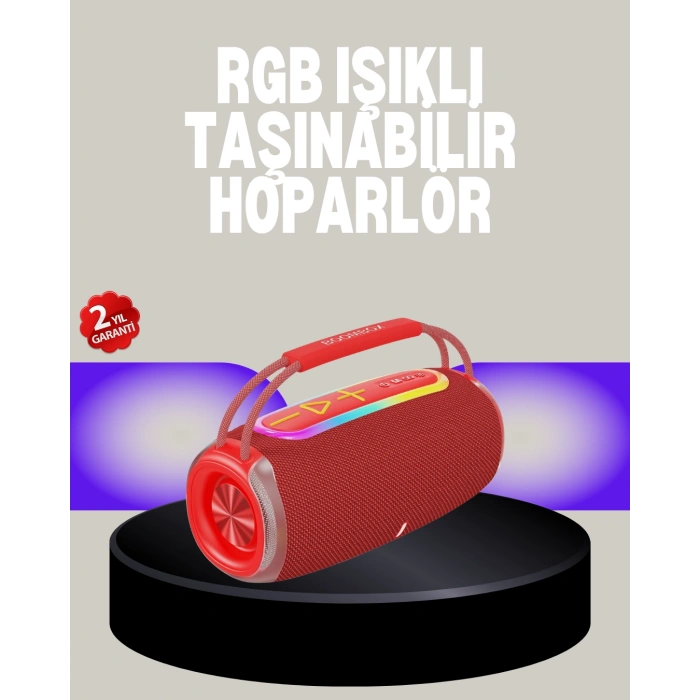 VipMarketim 20W Kablosuz Bluetooth Hoparlör RGB Işık Efektli USB/SD/AUX Destekli