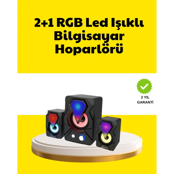 VipMarketim 2.1 USB Bağlantılı Oyun Hoparlörü Renkli LED Işıklı