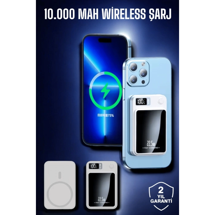 VipMarketim 22.5W Magsafe Kablosuz Şarjlı Powerbank Dijital Ekran ve Hızlı Şarj