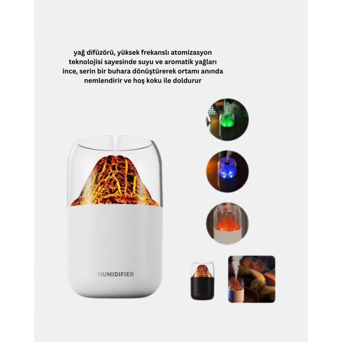 VipMarketim 280ml Alev Işıklı Ultrasonik Hava Nemlendirici Sessiz ve USB Şarjlı