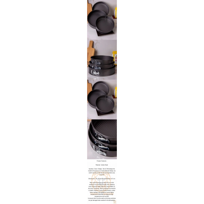 VipMarketim 3 Boy Kelepçeli Kek Kalıbı 24-26-28 Cm Teflon