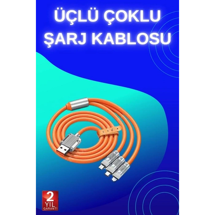 VipMarketim 3 İn 1 Süper Hızlı Şarj Kablosu Android ve İOS Uyumlu Silikon Şarj Kablosu