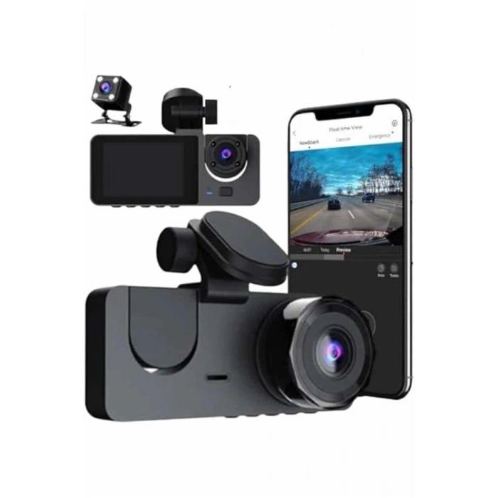 VipMarketim 3 Kameralı 2 İnç 1080P Araç İçi Kamera Sürüş Kamerası CarPlay