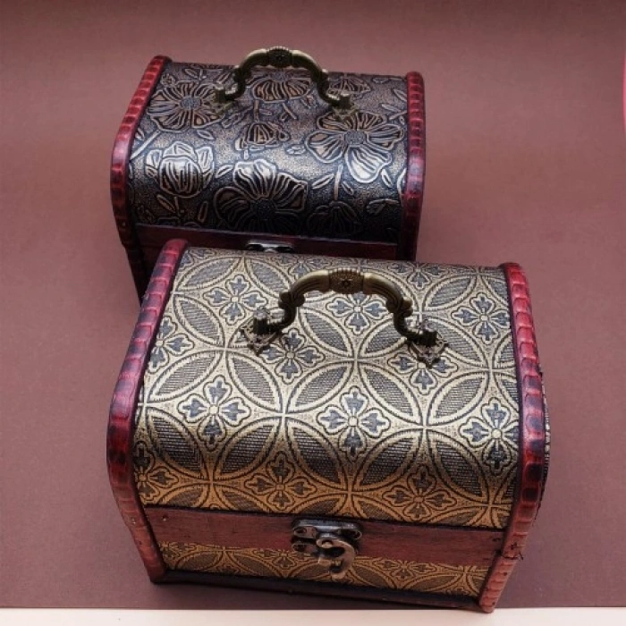 VipMarketim 3lü Ahşap Deri Sandık Kutusu