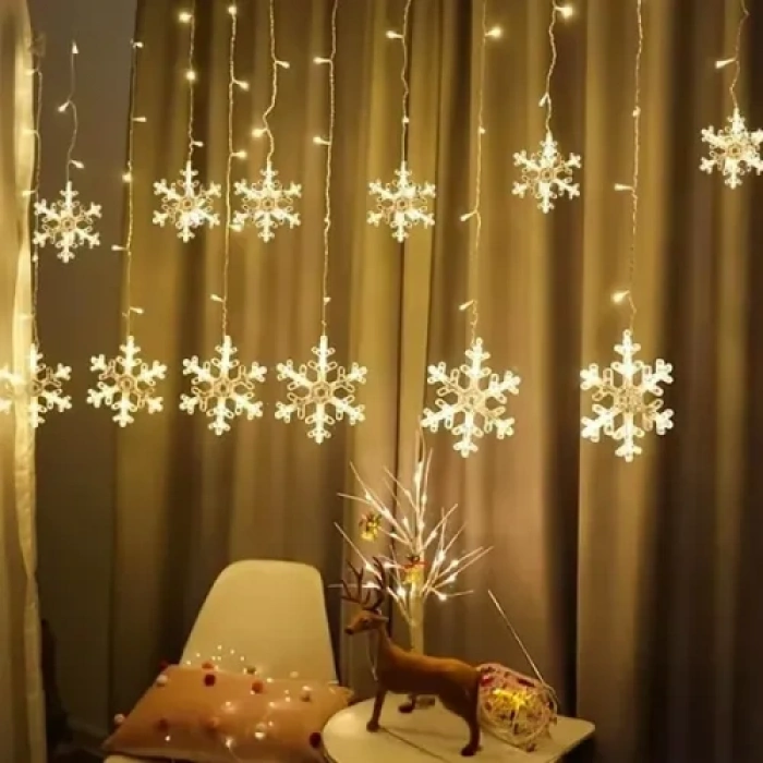 VipMarketim 3 Metre Saçaklı Kar Tanesi Perde LED