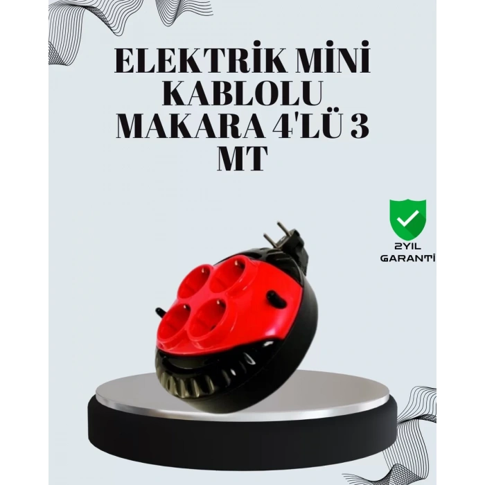 VipMarketim 3 Metre Uzatma Kablolu 4 Prizli Makara Kırmızı