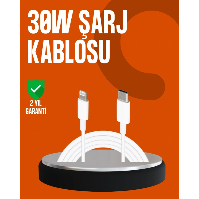 VipMarketim 30W Type-C Lightning Hızlı Şarj Kablosu 1.2m iPhone Uyumlu