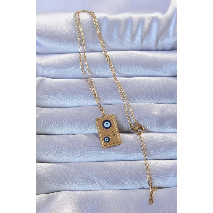 VipMarketim 316L Altın Renk İşlemeli Nazarlı Vintage Kolye 5886