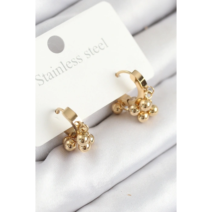 VipMarketim 316L Çelik Boncuklu Halka Model Gold Renk Kadın Küpe 5886