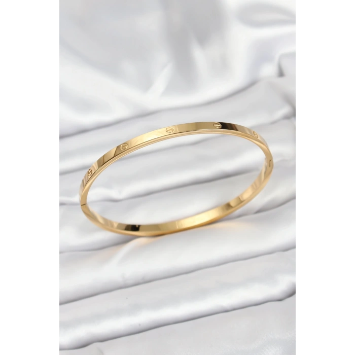 VipMarketim 316L Çelik Gold Renk 65 mm İnce Kadın Kelepçe Bileklik 5886