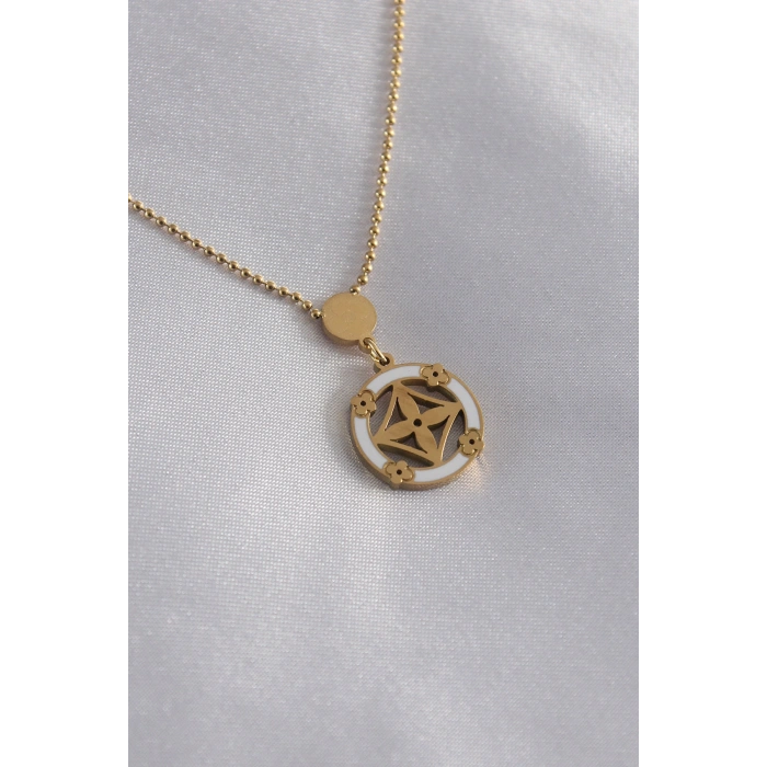 VipMarketim 316L Çelik Gold Renk Çiçek Figür Kadın Kolye 5886