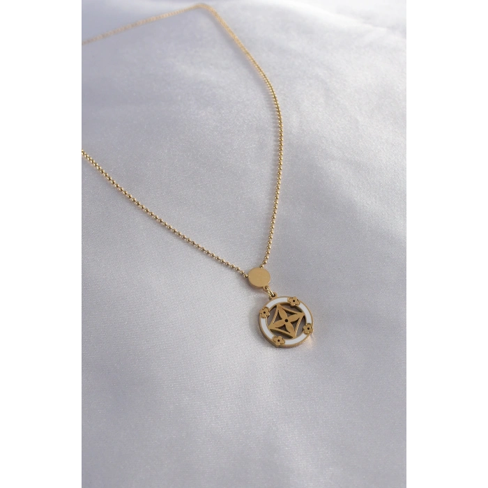 VipMarketim 316L Çelik Gold Renk Çiçek Figür Kadın Kolye 5886