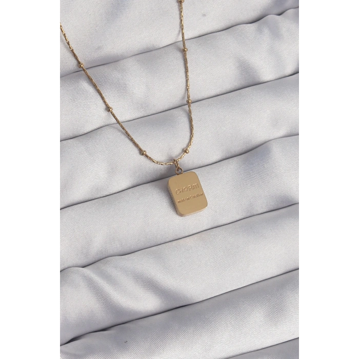 VipMarketim 316L Çelik Gold Renk Kare Charm Model Kolye 5886