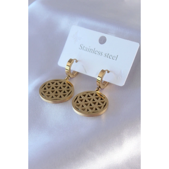 VipMarketim 316L Çelik Gold Renk Lotus Model Kadın Küpe 5886