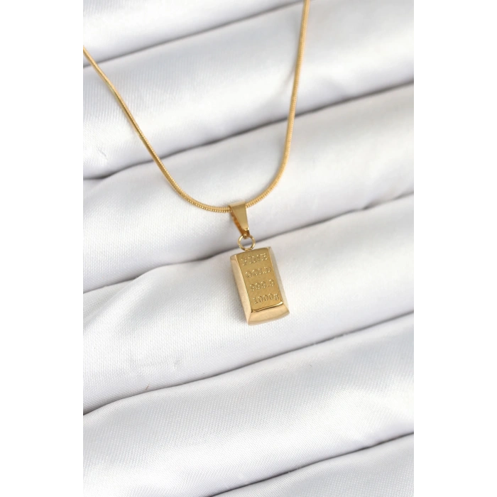 VipMarketim 316L Çelik Gold Renk Mini Külçe Altın Model Kolye 5886