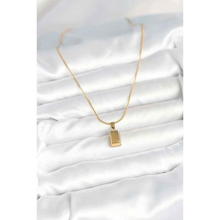 VipMarketim 316L Çelik Gold Renk Mini Külçe Altın Model Kolye 5886