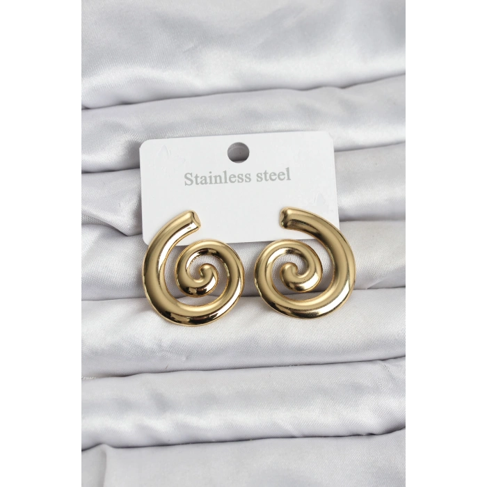 VipMarketim 316L Çelik Gold Renk Sarmal Modelli Kadın Küpe 5886