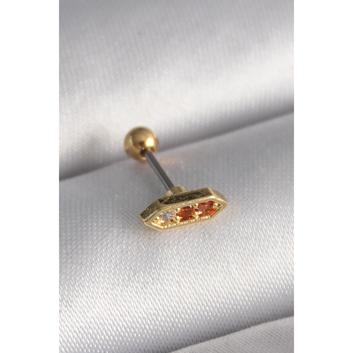 VipMarketim 316L Çelik Gold Renk Turuncu Zirkon Taşlı Tragus Piercing 5886