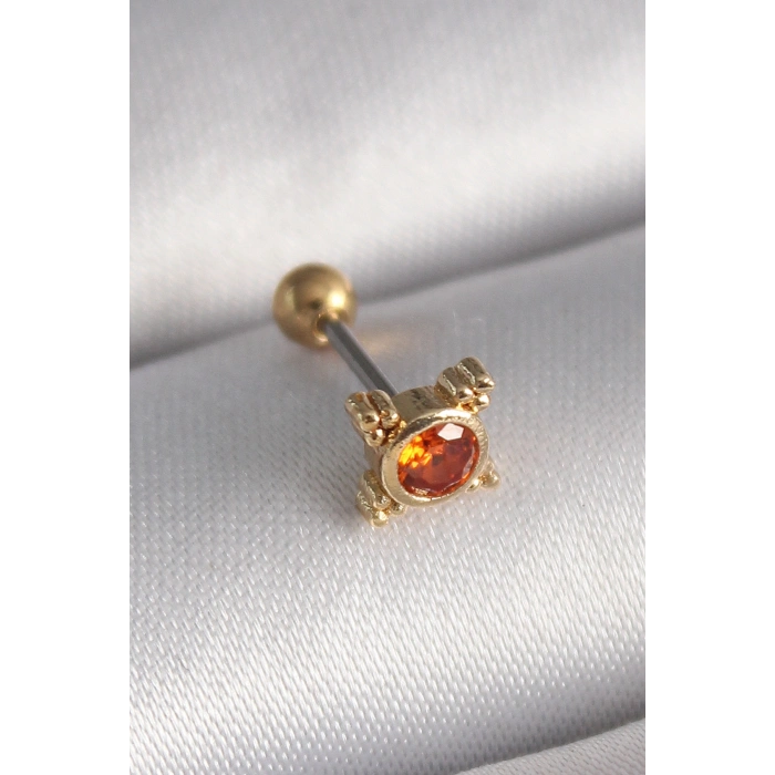 VipMarketim 316L Çelik Gold Renk Turuncu Zirkon Taşlı Tragus Piercing 5886