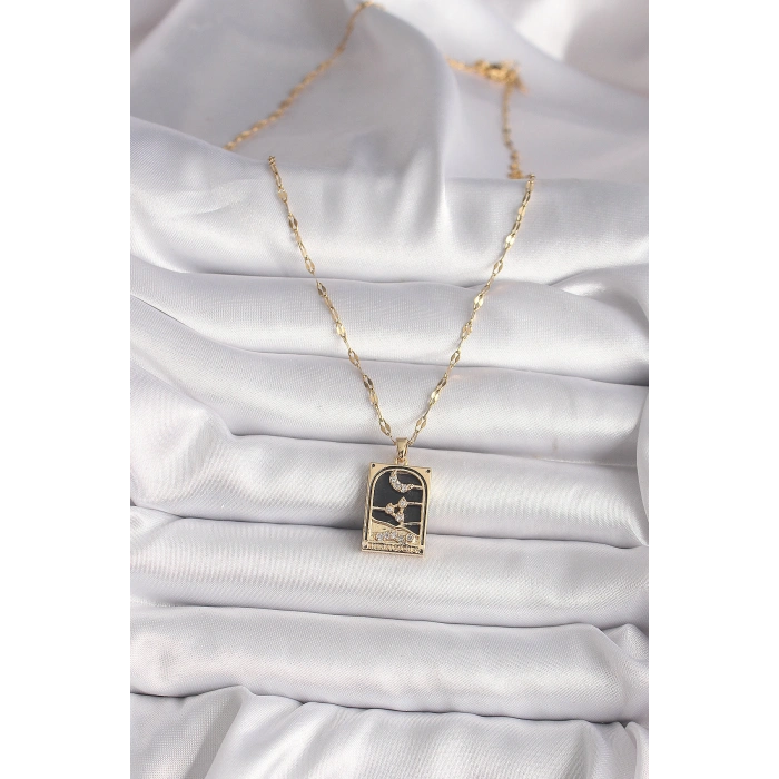 VipMarketim 316L Çelik Gold Renk Zirkon Taşlı Ay Figürlü Tarot Model Kadın Kolye 5886