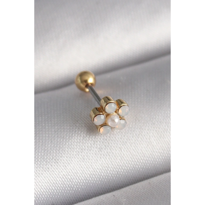 VipMarketim 316L Çelik Gold Renk Zirkon Taşlı Çiçek Model Tragus Piercing 5886