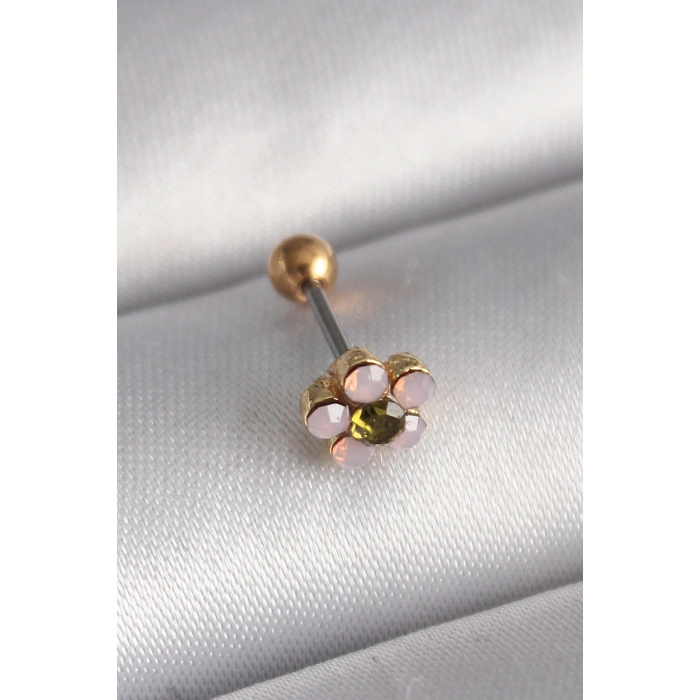 VipMarketim 316L Çelik Gold Renk Zirkon Taşlı Çiçek Tragus Piercing 5886