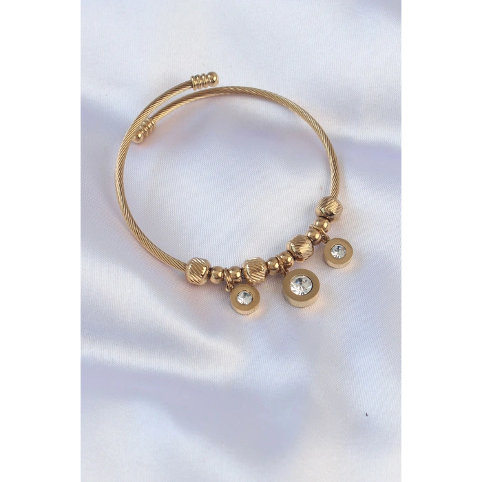 VipMarketim 316L Çelik Gold Renk Zirkon Taşlı Model Charm Bileklik 5886