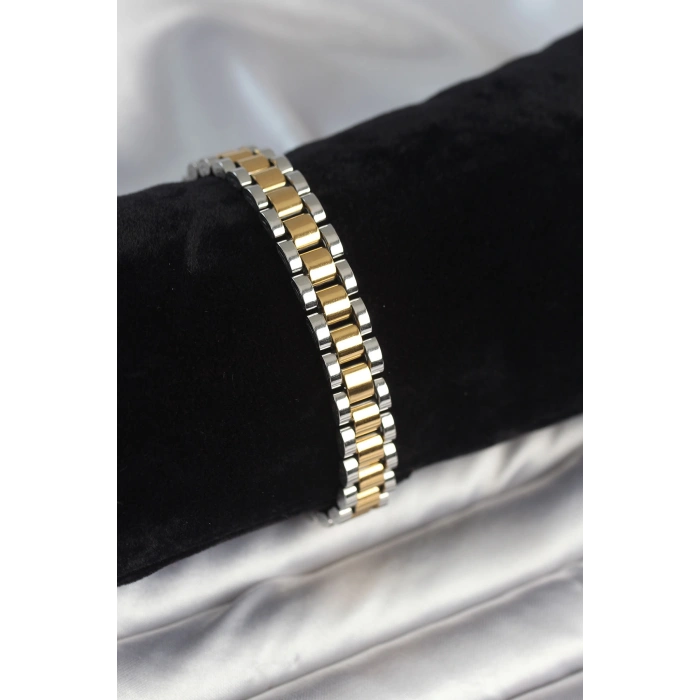 VipMarketim 316L Çelik Gold ve Gümüş Renk 9 mm Kalınlık Erkek Bileklik 5886