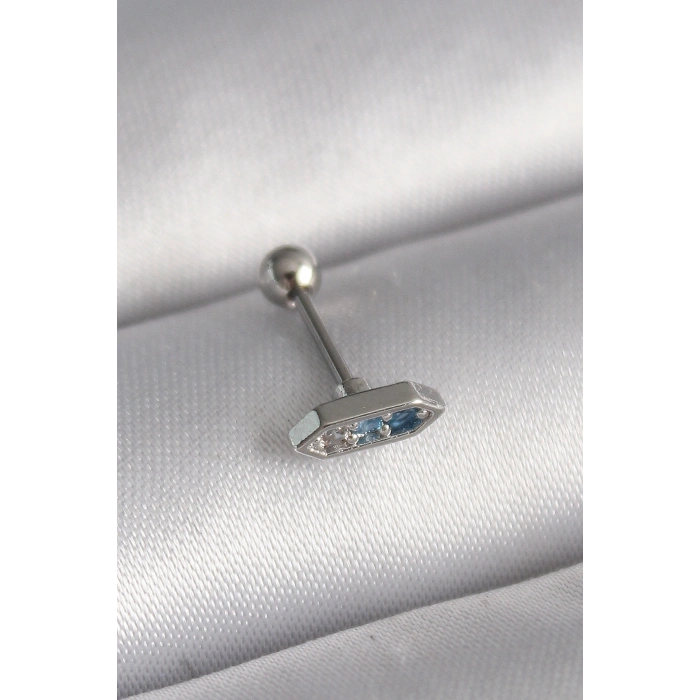 VipMarketim 316L Çelik Gümüş Renk Mavi Zirkon Taşlı Tragus Piercing 5886