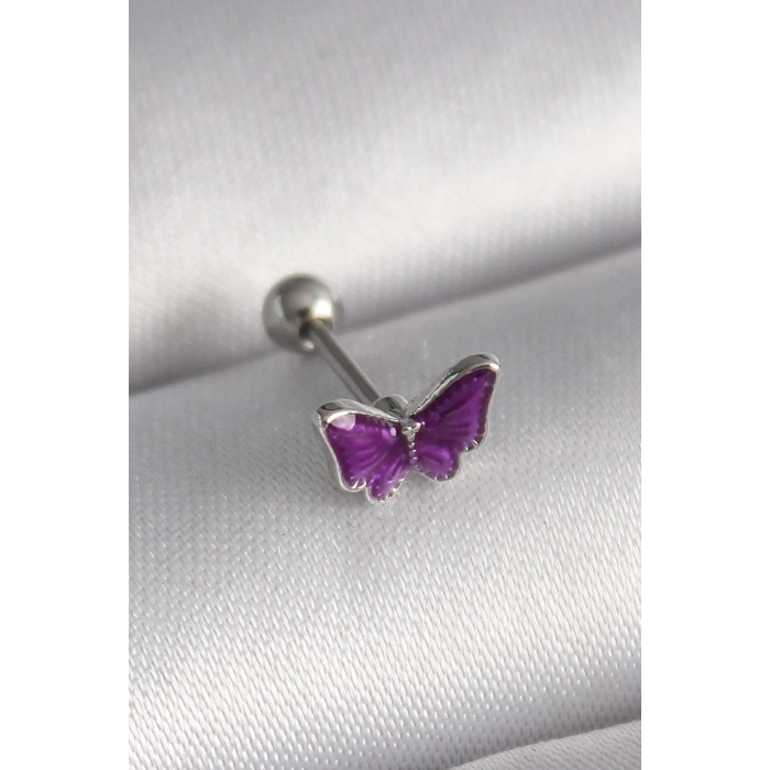 VipMarketim 316L Çelik Gümüş Renk Mor Kelebek Model Tragus Piercing 5886