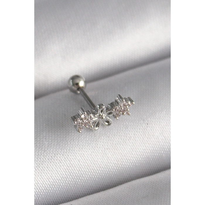 VipMarketim 316L Çelik Gümüş Renk Zirkon Taşlı Çiçek Tragus Piercing 5886