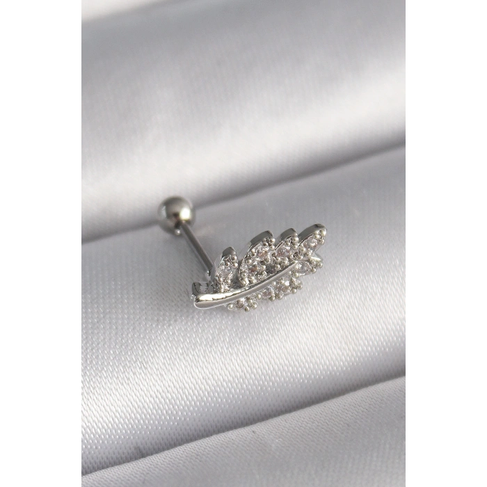 VipMarketim 316L Çelik Gümüş Renk Zirkon Taşlı Dal Tragus Piercing 5886