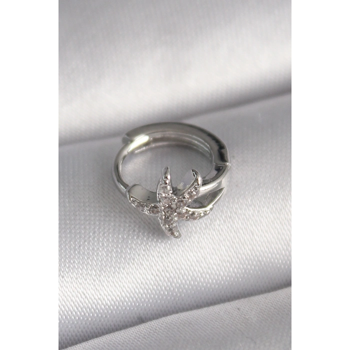 VipMarketim 316L Çelik Gümüş Renk Zirkon Taşlı Deniz Yıldızı Model Tragus Piercing 5886