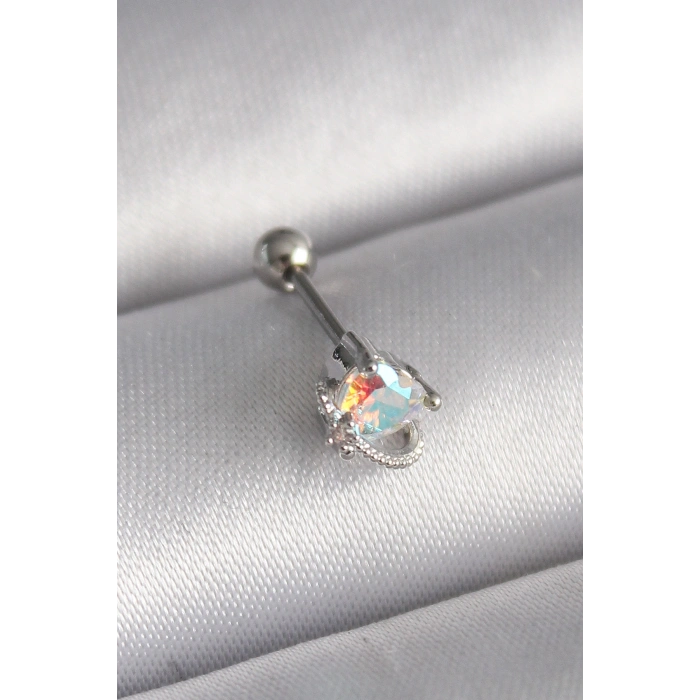 VipMarketim 316L Çelik Gümüş Renk Zirkon Taşlı Kalp Tragus Piercing 5886