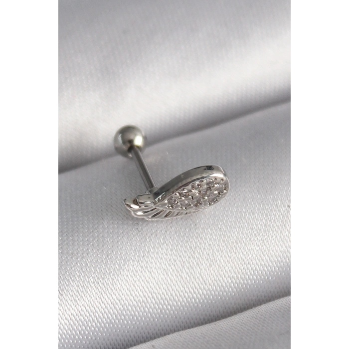 VipMarketim 316L Çelik Gümüş Renk Zirkon Taşlı Kanat Tragus Piercing 5886