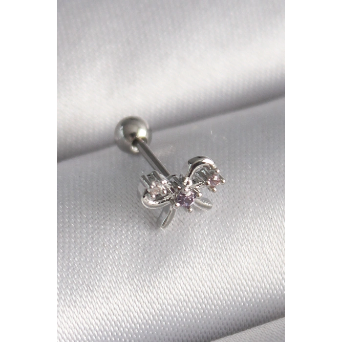 VipMarketim 316L Çelik Gümüş Renk Zirkon Taşlı Kurdele Tragus Piercing 5886