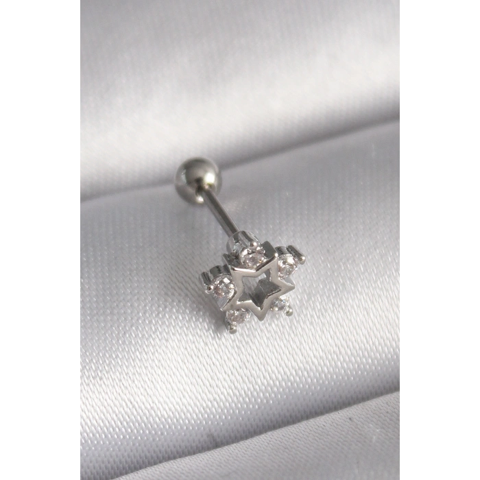 VipMarketim 316L Çelik Gümüş Renk Zirkon Taşlı Yıldız Model Tragus Piercing 5886