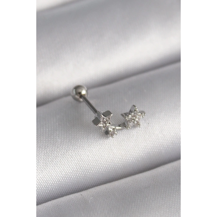 VipMarketim 316L Çelik Gümüş Renk Zirkon Taşlı Yıldız Tragus Piercing 5886