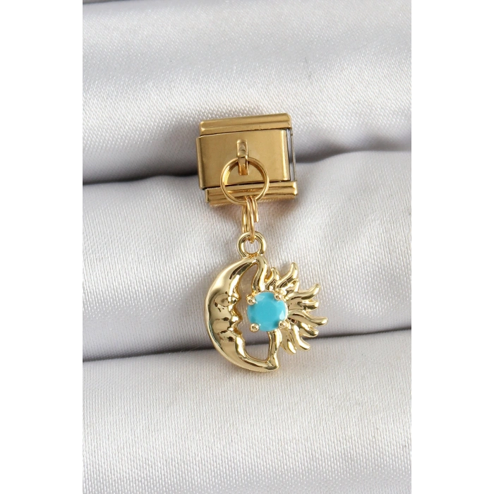VipMarketim 316L Çelik Sallantılı Ay Ve Güneş Model Gold Renk Nomination Charm 5886
