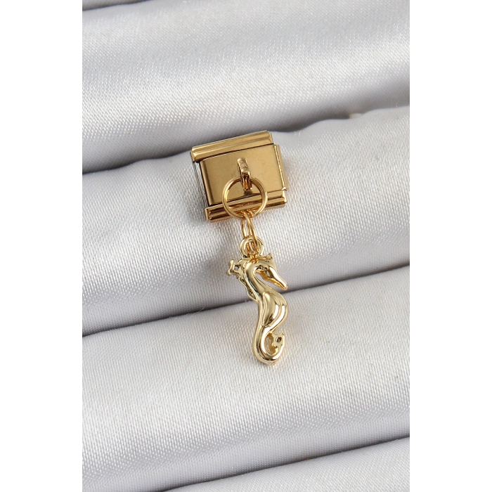 VipMarketim 316L Çelik Sallantılı Deniz Atı Model Gold Renk Nomination Charm 5886