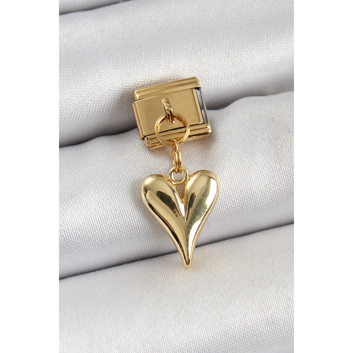 VipMarketim 316L Çelik Sallantılı Kalp Model Gold Renk Nomination Charm 5886