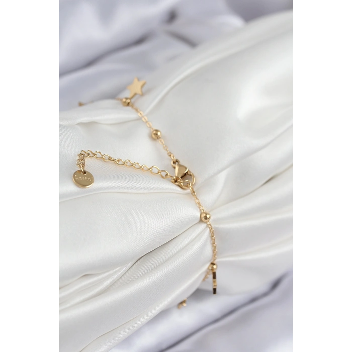 VipMarketim 316L Çelik Sıralı Yıldız Model Gold Renk Kadın Bileklik 5886