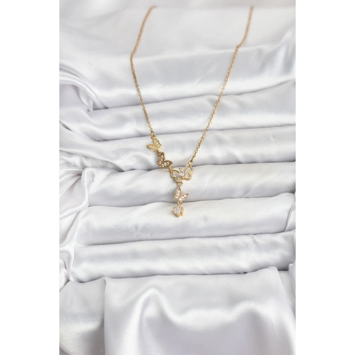 VipMarketim 316L Çelik Zincir Gold Renk Kelebek Model Kadın Kolye 5886