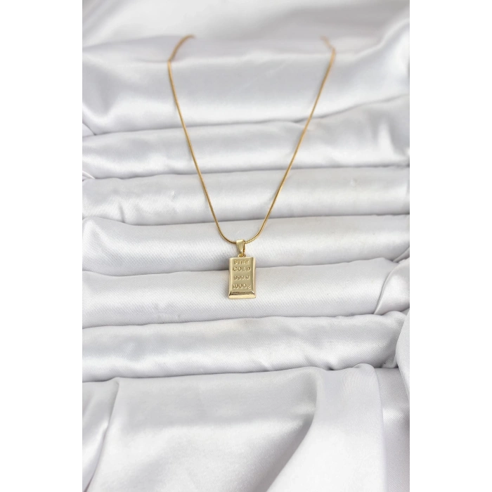 VipMarketim 316L Çelik Zincir Gold Renk Külçe Altın Model Kadın Kolye 5886